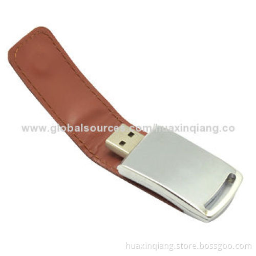 USB Flash Drive with Leather Material, 128MB to 64GB Capacity, 5-year Warranty
